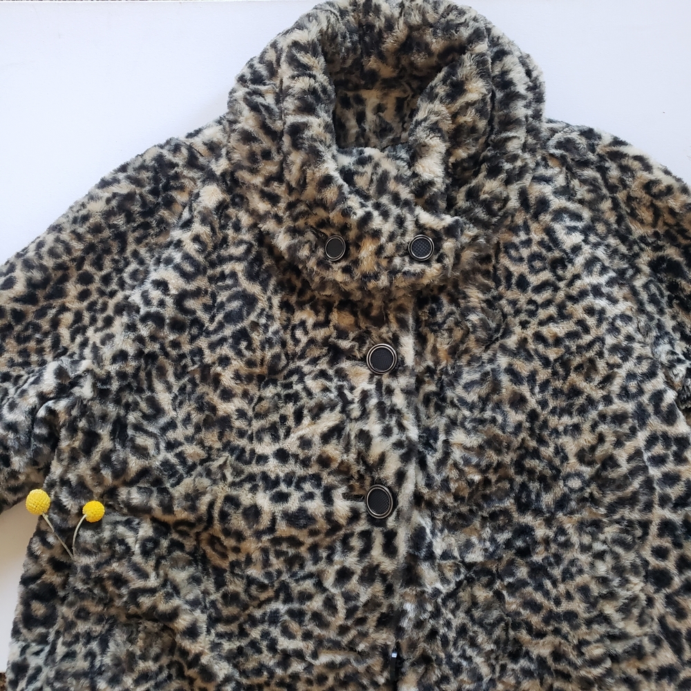 1960s M/L Vintage Leopard Print Faux Fur Swing Car Coat 100% Lined Teddy Jacket - Picture 3 of 7